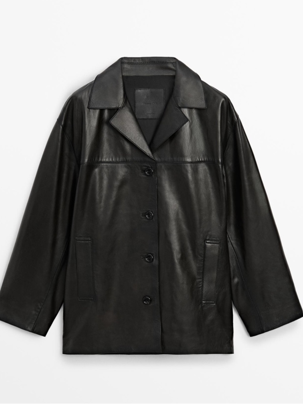 Massimo Dutti Black Leather Button-Front Jacket - Picture 1 of 9